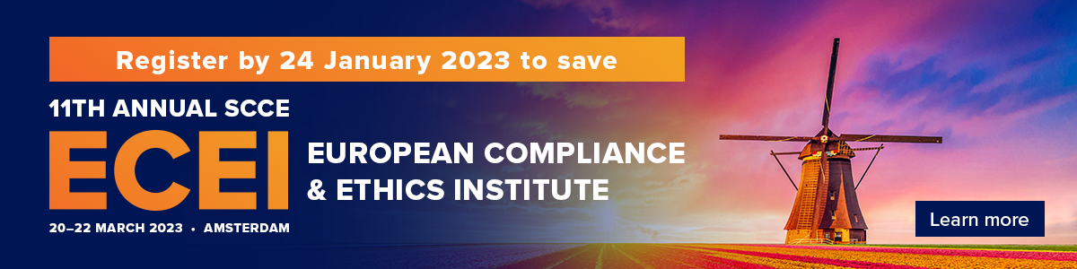 Register by 24 January 2023 to save | 11th Annual SCCE ECEI | European Compliance & Ethics Institute | 20-22 March 23 | Amsterdam | Learn more