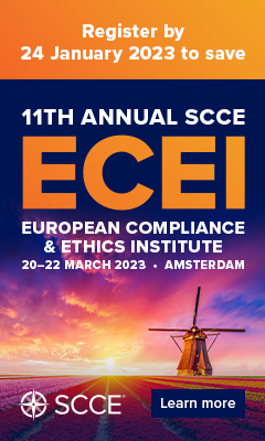 Register by 24 January 2023 to save | 11th Annual SCCE ECEI | European Compliance & Ethics Institute | 20-22 March 23 | Amsterdam | Learn more