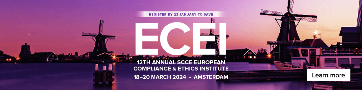 Register by 23 January to save | ECEI 12th Annual SCCE European Compliance & Ethics Institute | 18-20 March 2024 | Amsterdam | Learn more